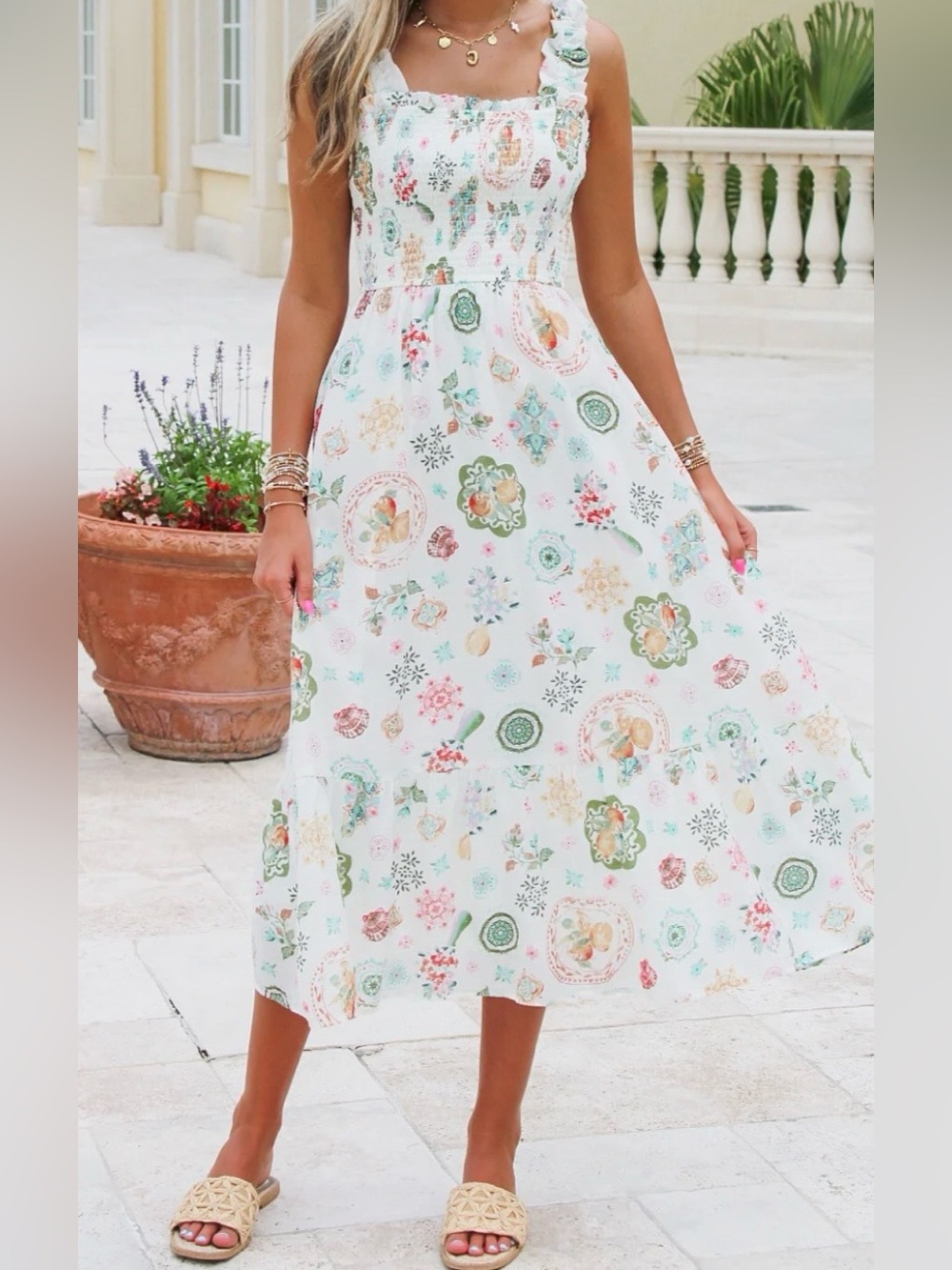 NWT Summer Brunch Date Smocked Midi Dress!